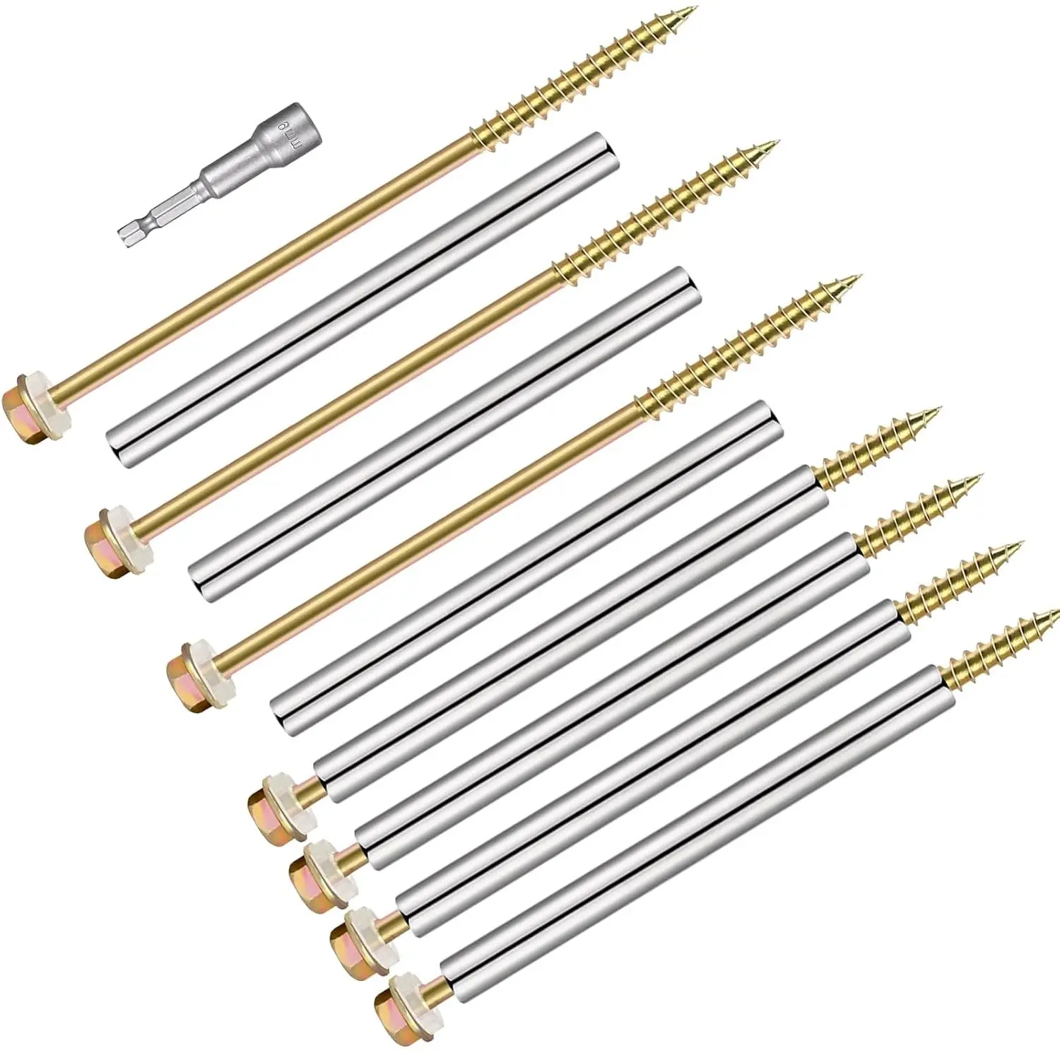 12 Pack 7'' Gutter Screws with Stainless Steel Sleeve for 5-Inch Roof Gutter Repair, White Durable Nails