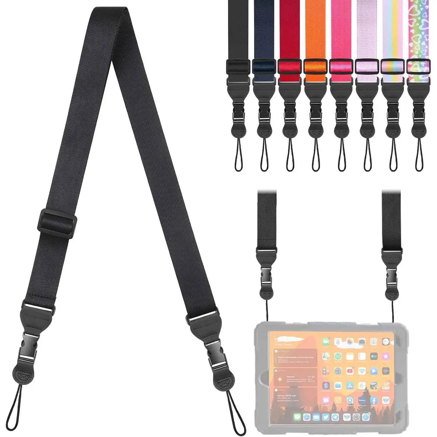 Adjustable  Strap, Comfortable Camera Strap,  Lanyard for iPad Tablet Case, Camera, Binocular, Luggage Bag (Black  Strap)