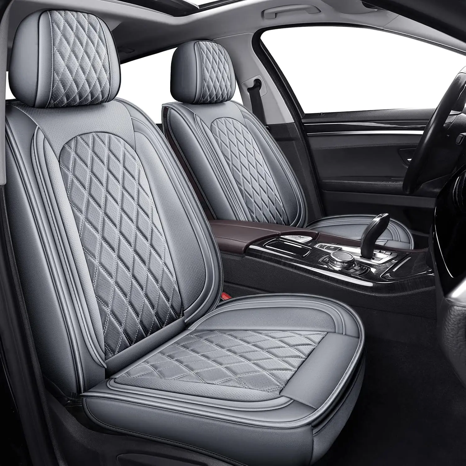 Front Seat Covers Gray,2PCS Leather  Seat Covers  Automotive Seat Covers  Seat Protector  Seat Covers for  Sedan SUV Pick-up (Grey,2PCS)