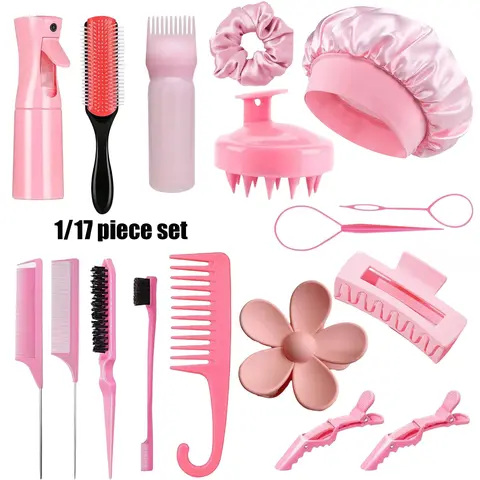 17-Piece Hair Care Set, Hair Styling Tools, Haircare Tools, Styling Kit, Includes Spray Bottle, Sleep Cap, Curl Brush, Detangling Hairbrush, Comb, Detangler, Massage Brush, Clips, Brush For Curly Hair, Perfect for All Hair Types
