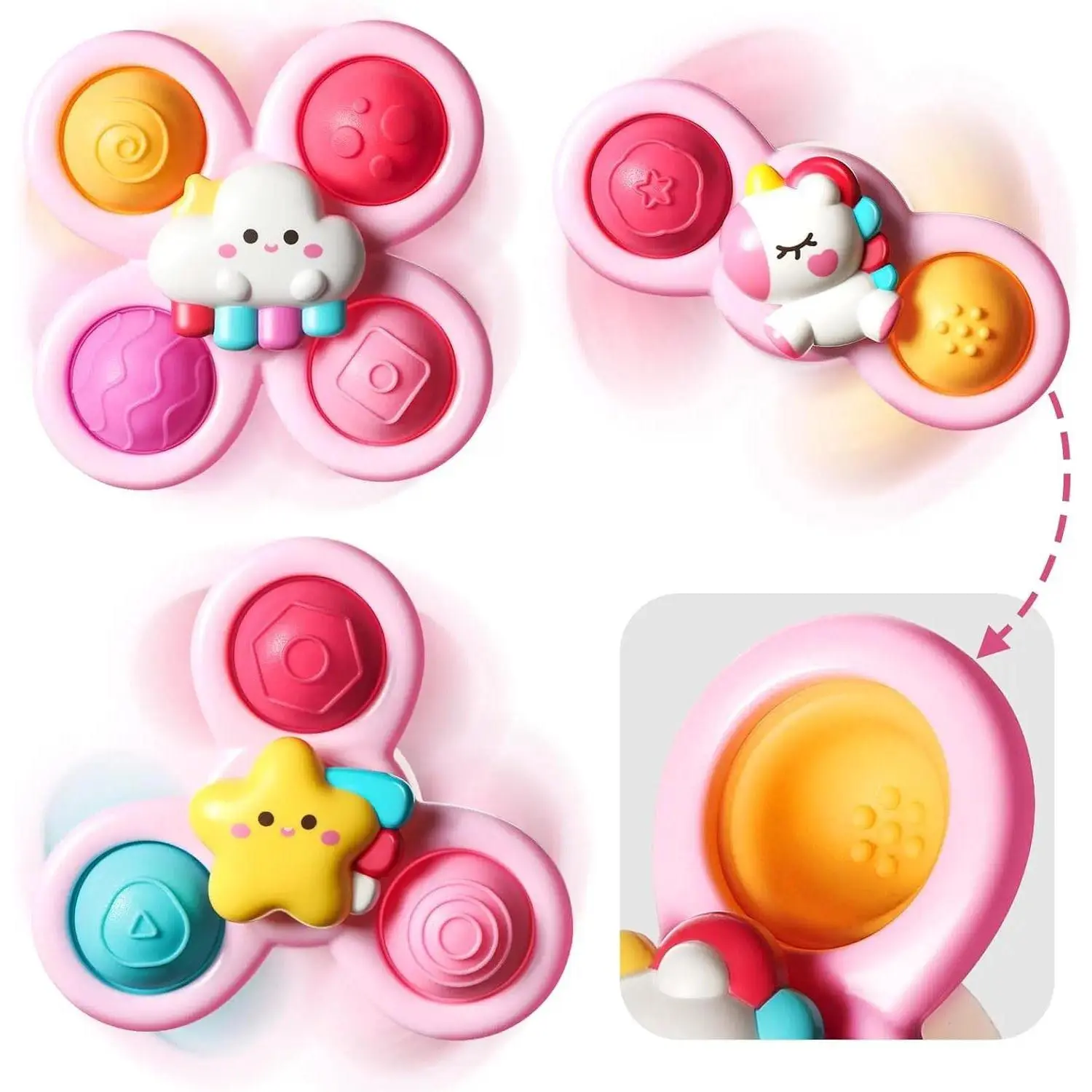 3PCS Pop up Suction Cup Spinner Toys | Spinning Tops Birthday Gift Suction Cup Spinning Top Toys Cute Animal Fidget Spinner with Pop Sensory Bubbles High Chair Bath Toys