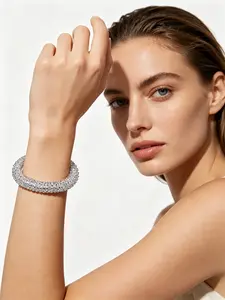 1 PC New Design AB Rhinestone Spring Bracelet - Fashionable Luxury Wraparound Full-Diamond Elastic Bangle