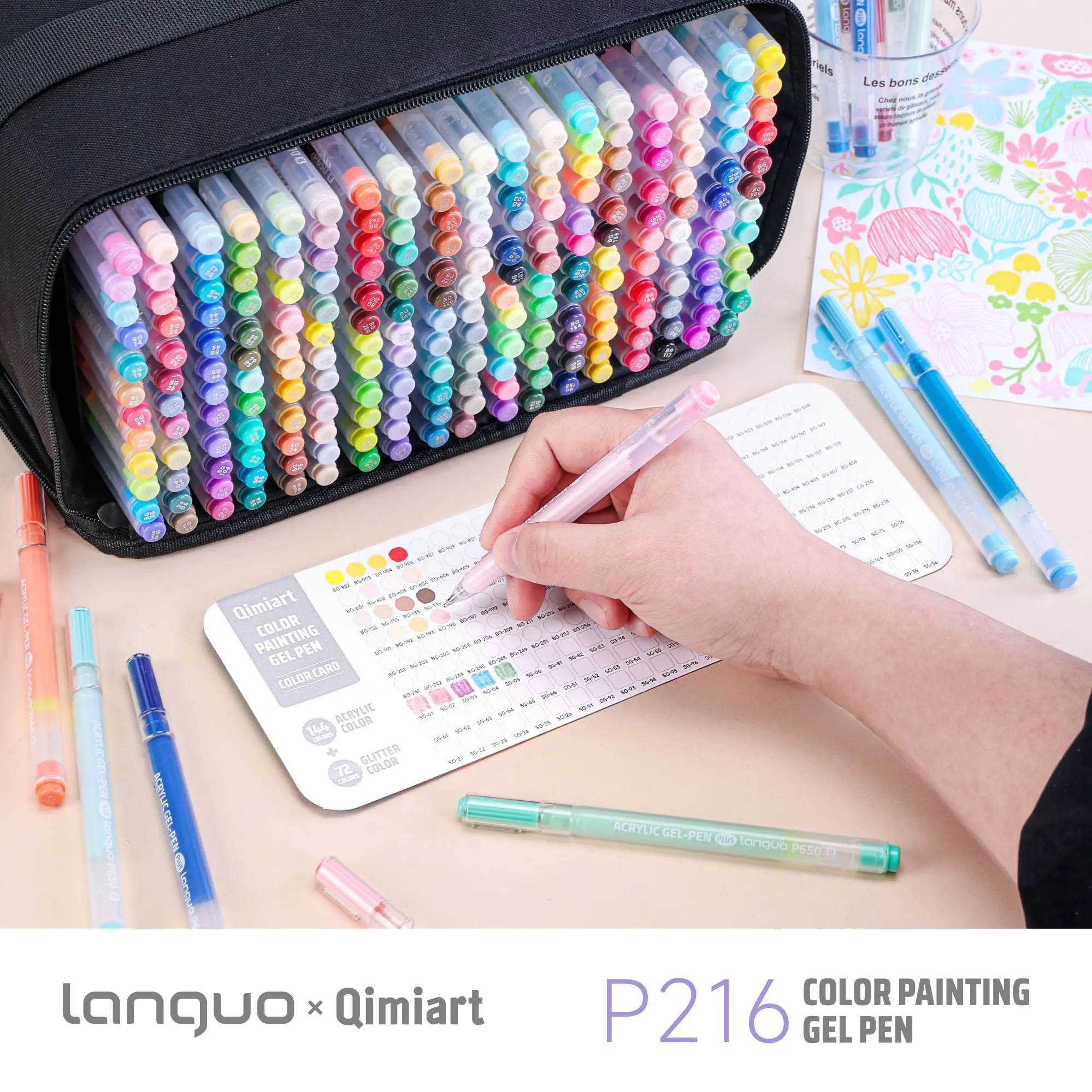 216pcs Drawing Gel Pens Set with Handheld Storage Bag, 1.0mm Tip, Rich Colors, Large Capacity Ink, Ideal for Art Supplies