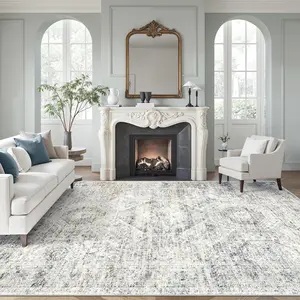 ComiComi Minimalist Light Luxury Contemporary Rug,Waterproof & Stain Resistant Washable Area Rug, Large Soft Velvet Rugs for Living Room/Dining/Room, Men/Women Bedroom Decor,Non-Slip Stain Resistant Under Table Blue Ivory Rug, Home Decor Mat(Gery&Blue）