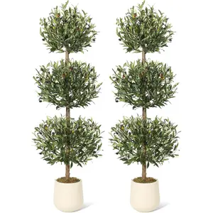 Realistic Triple Ball Topiary Artificial Olive Tree – 1.5m Tall – UV Resistant – Includes Pot & Moss – Perfect for Indoor & Outdoor, Entryways, Offices