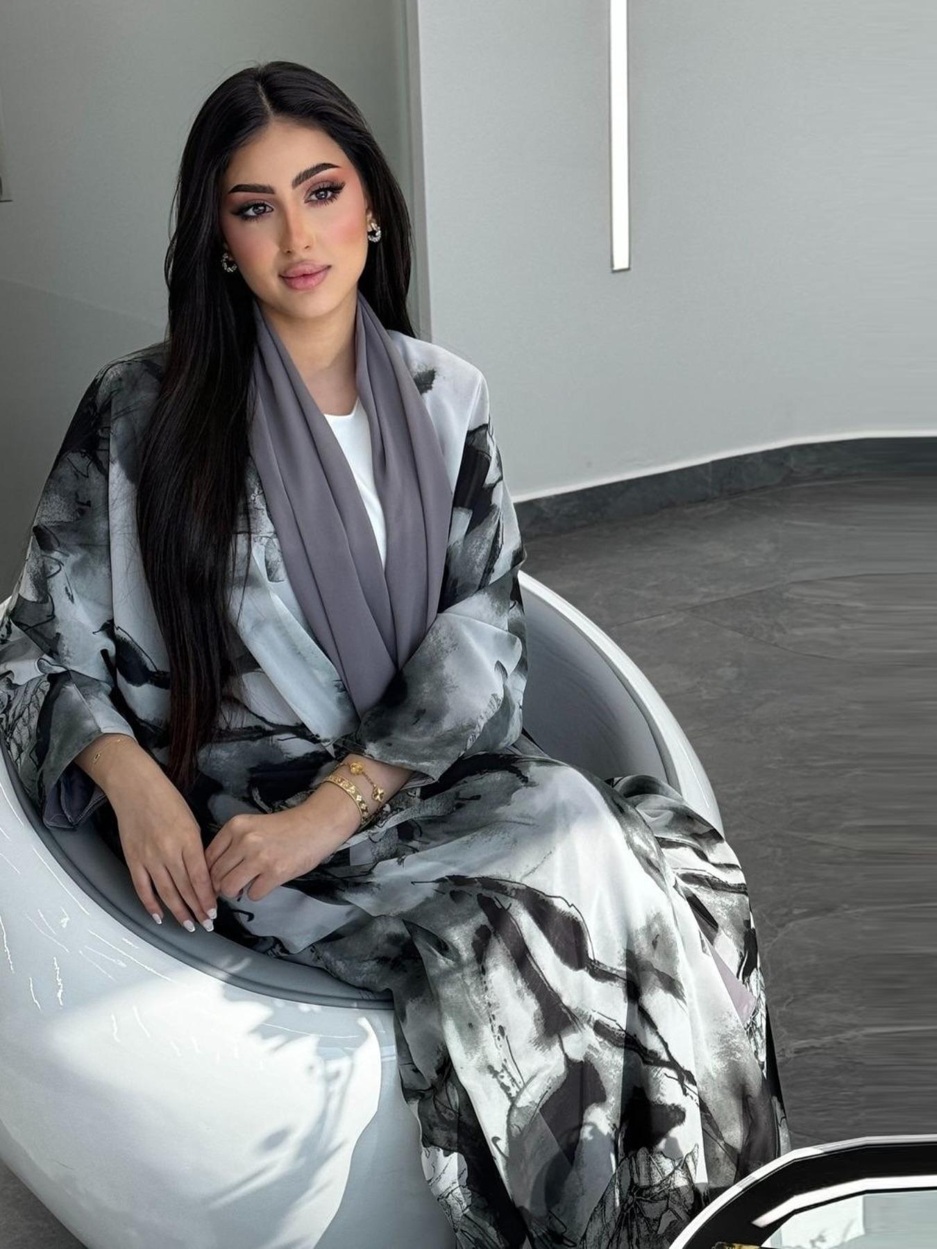 Women's Tie Dye Print Open Front Abaya, Chic Modest Casual Long Sleeve Outerwear for Daily Wear, Ladies Clothes for All Seasons