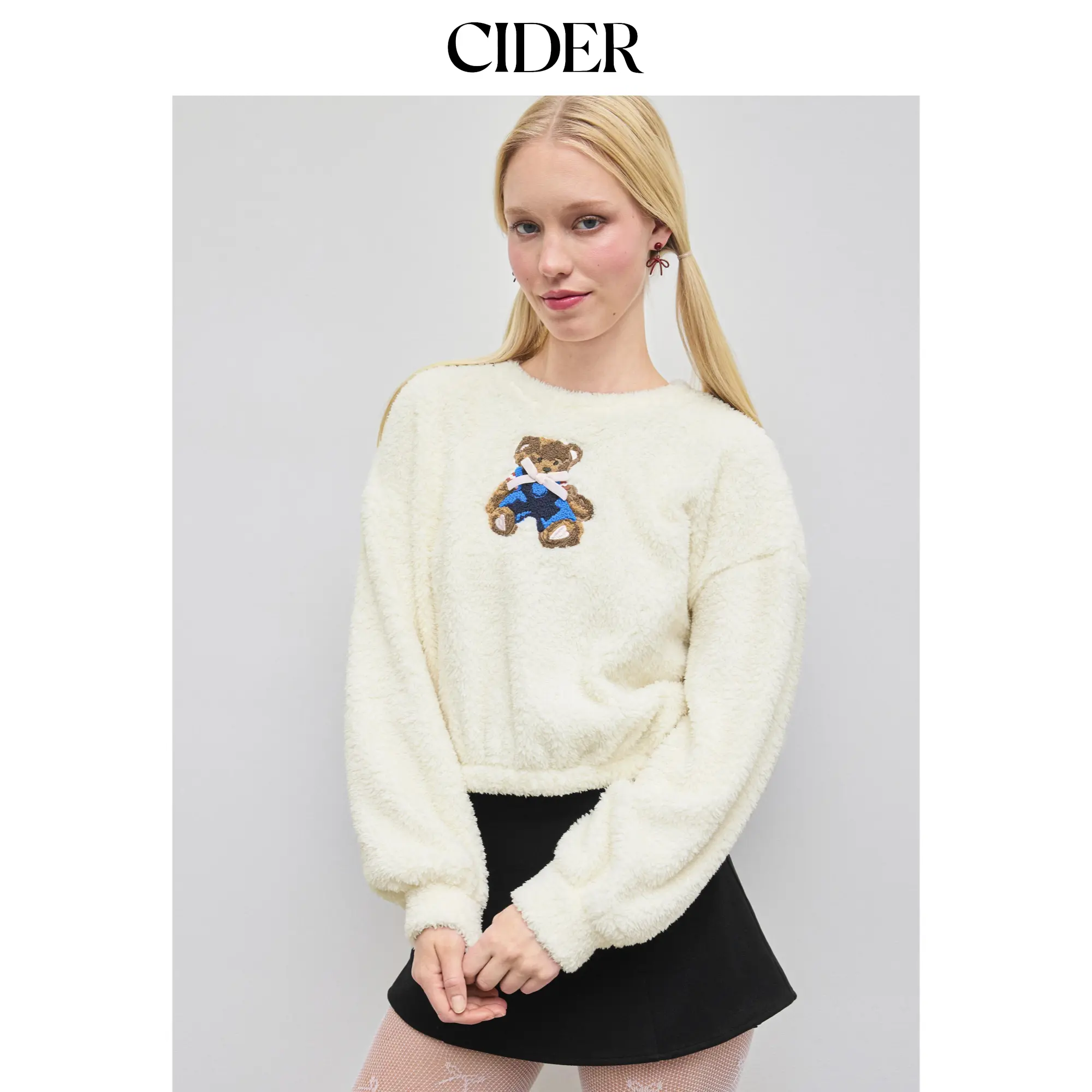Cider [size 2-10] Fleece Round Neckline Bear Graphic Oversized Sweatshirt SummerFinds