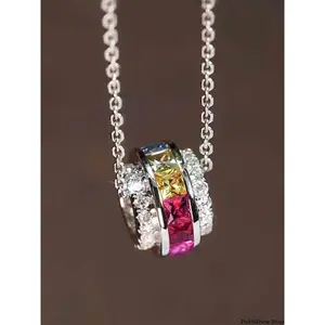 Women's Colorful Zircon Pendant Necklace Rhinestone Chain Jewelry for Birthday Anniversary Valentine's Day