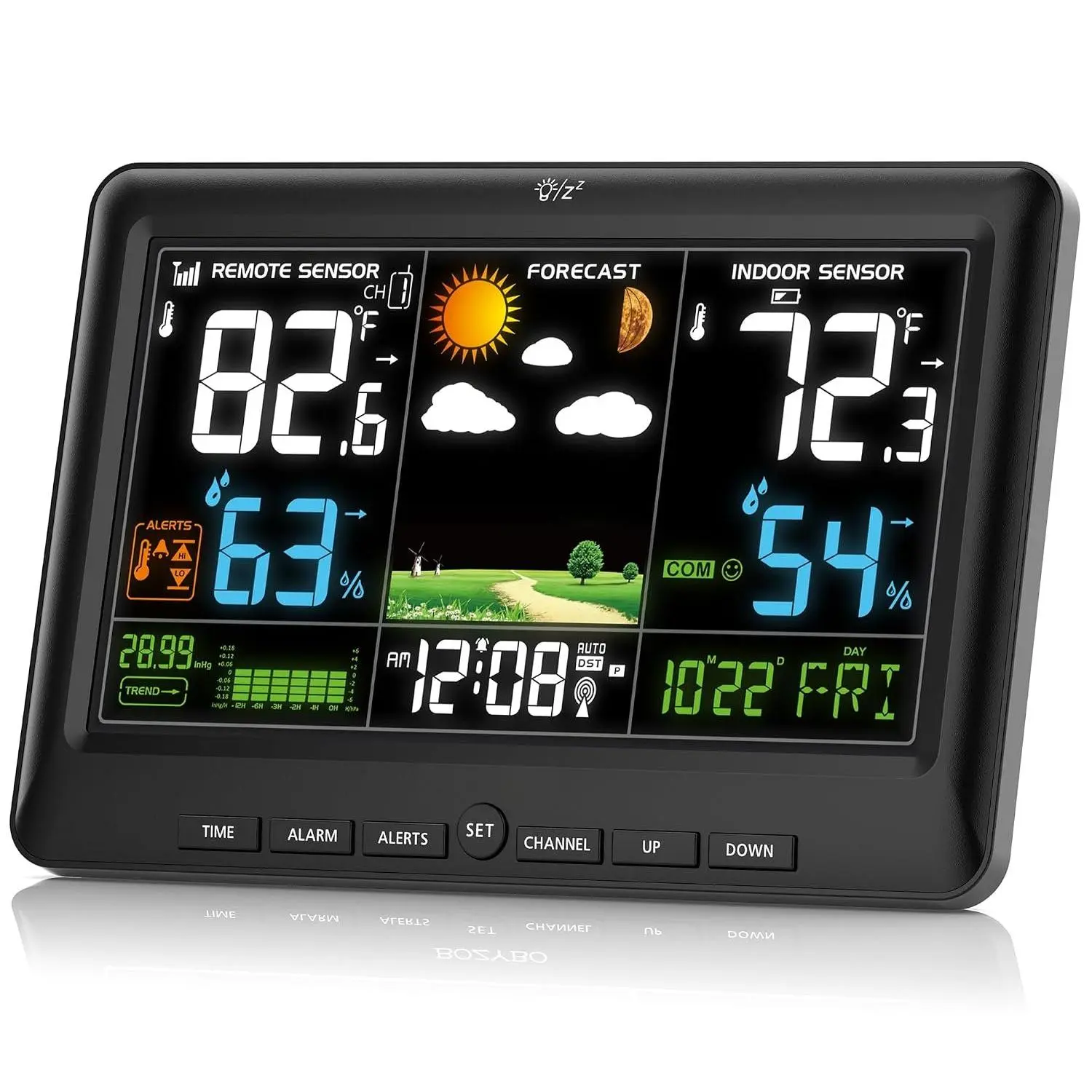 Weather Station  Indoor Outdoor Thermometer:  Digital Atomic Clock with Indoor/Outdoor Temp, Temperature Gauge Weather Clock with Calendar and Adjustable Backlight