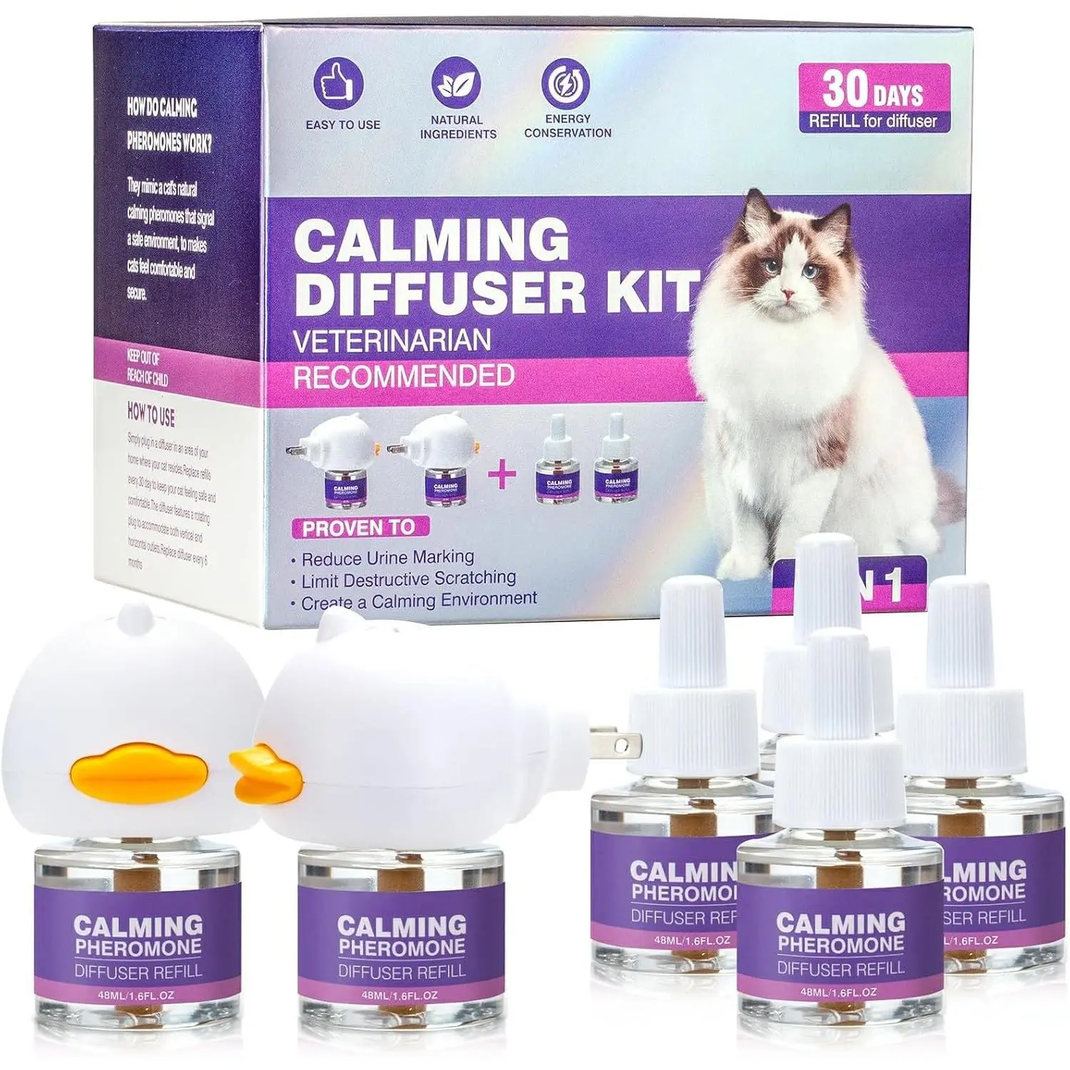 Cat Calming Pheromone Diffuser Effectively Relieve Anxiety Stress Comfort for Cats Reduce Fighting Spraying and Scratching Keep Cats Calm Relaxing 48ml/Bottle Fits All Cats