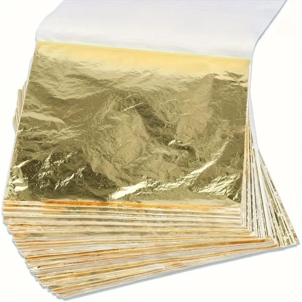 100 Sheets Realistic Gold Leaf Paper, 3.15"x3.35", High-Quality Art Material, Tear-Resistant, Ideal for Crafts, Scrapbook Materials, Frames, Home Decor