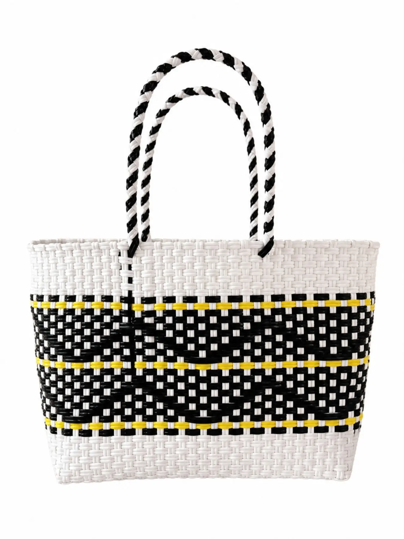 Handmade PP Material Woven Basket Tote Bag, Waterproof Washable Beach Handbag, Women's Summer Travel Fashion Storage Tote