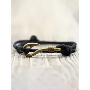 Fashionable retro fish hook anchor chain bracelet jewelry, with double-layer adjustable milan rope, unisex braided bracelet, is an ideal choice for sailing adventures and gifts
