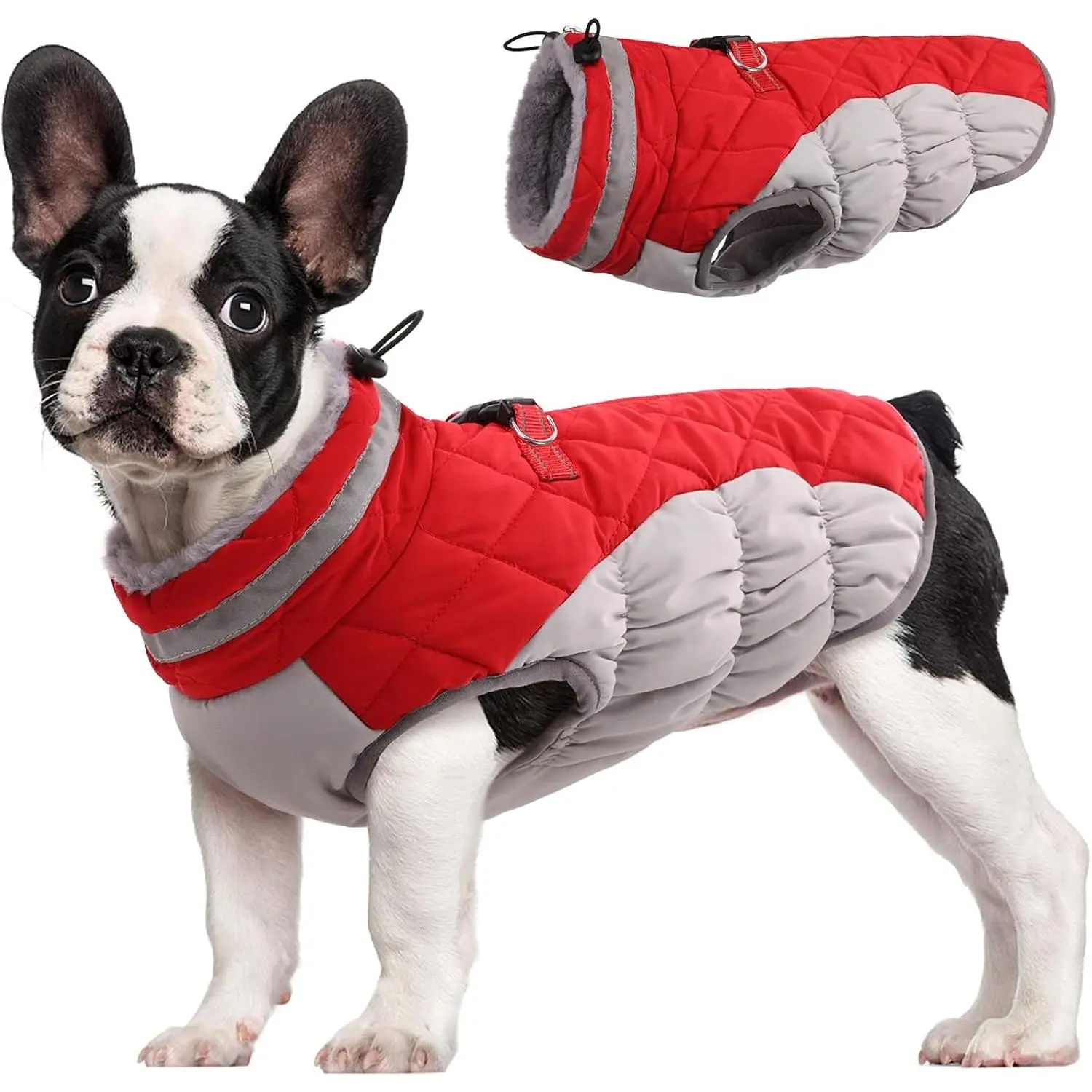 Dog Coat for Medium Dogs,Waterproof Dog Winter Jacket with Harness Built in Puppy Cold Weather Coats Reflective Pet Vest with Zipper Warm Fleece Dogs Snowsuit Windproof Red M