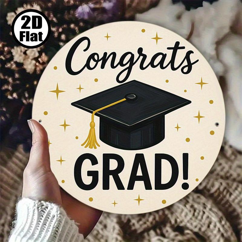 8*8in Iron Graduation Sign "Congrats GRAD! " with Golden Glitter & Stars, 20x20cm - Durable, Weather-Resistant Wall Decor for Home, Bar, Cafe, and Outdoor Celebrations, Graduation Party Decorations, Perfect for Room Decor