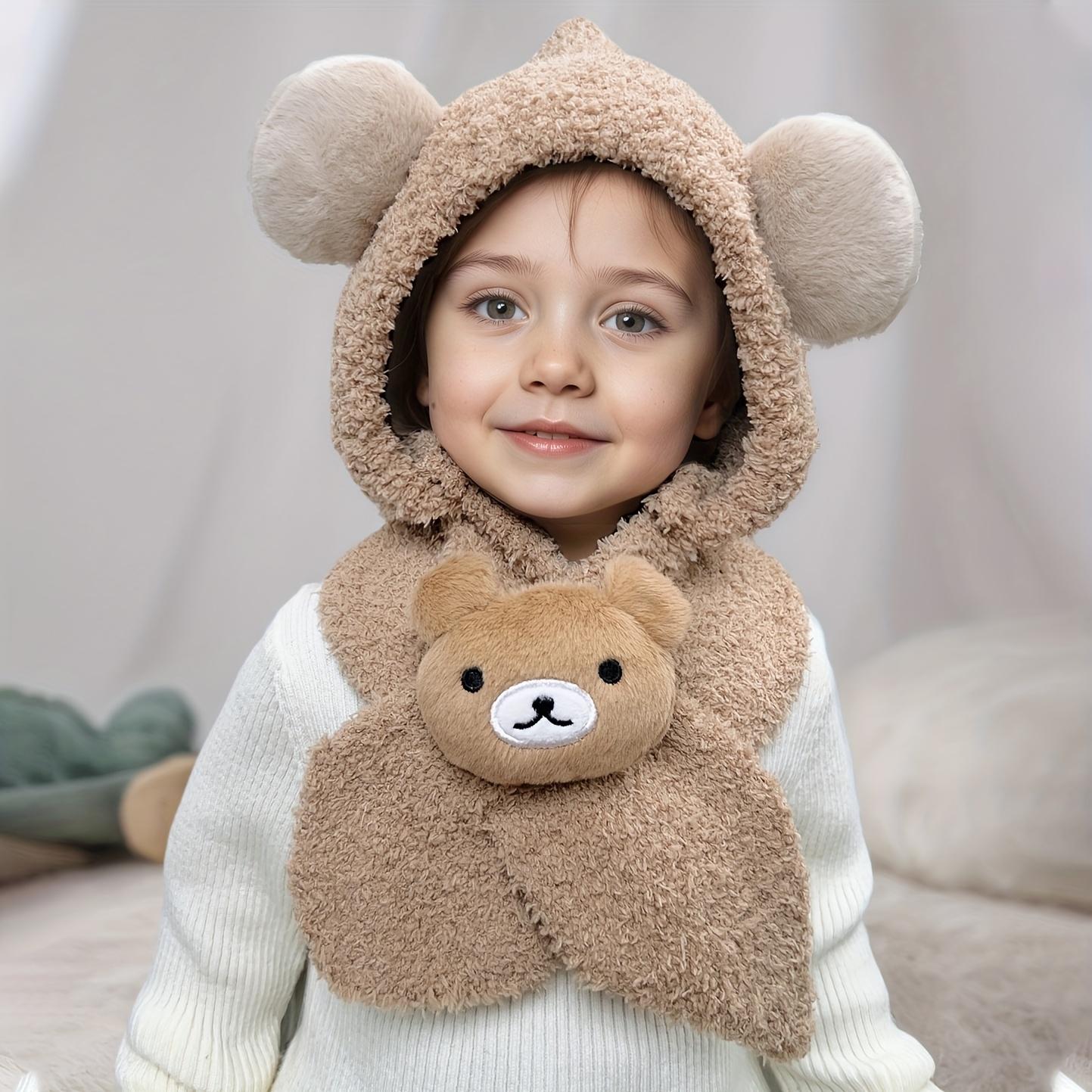 1pc Bear Ear Plush Knit Hat for & - Soft Warm Winter Hat with Scarf, Lightweight Stretchy Animal Design, Mixed Colors, Perfect for Christmas, Halloween, New Year & Everyday Wear, Holiday Gift, Playful Design, Cozy Texture, Winter Hat And Scarf For Boy, Ha