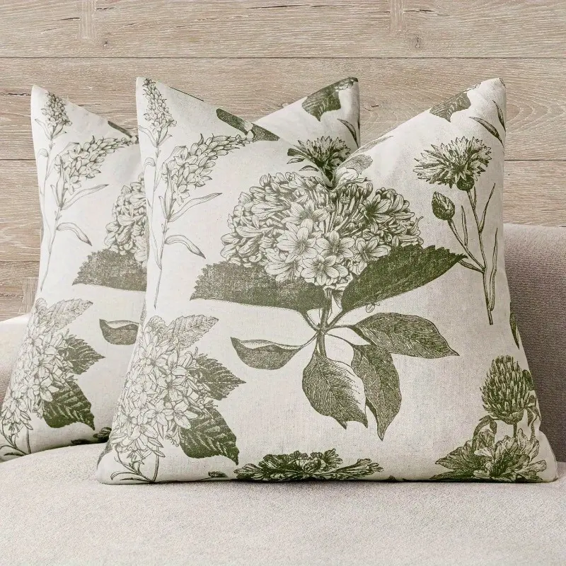 [Vintage Floral Pillow Covers] Foindtower Set of 2, Floral Vintage Throw Pillow Covers | Neutral Accent Print, Decorative Cushion Covers, Farmhouse Home Decor for Sofa, Chair, Couch, Bedroom, Living Room, Outdoor - 18×18 Inch, Sage Green