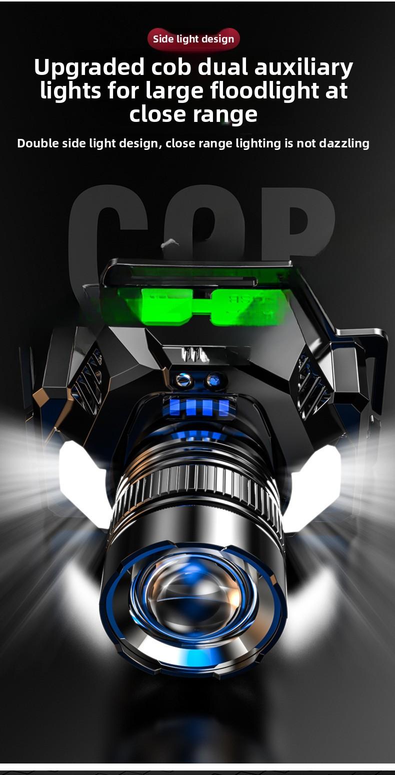 Sensing headlamp, ultra-bright flashlight, rechargeable head-mounted outdoor miner's lamp, household long-range LED night fishing light