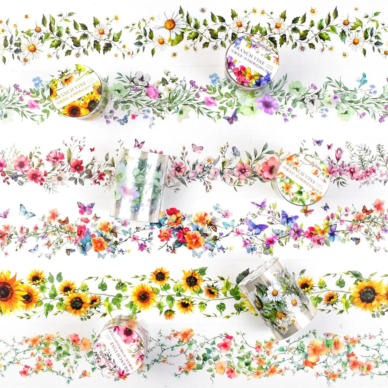 6Rolls Floral Washi Tape Set  50mm Wide Washi Sticker for Junk Journaling Stickers Scrapbook Stickers  Washi Tapes Scrapbooking Supplies Decorative Tape for Crafts, 6.6ft Long