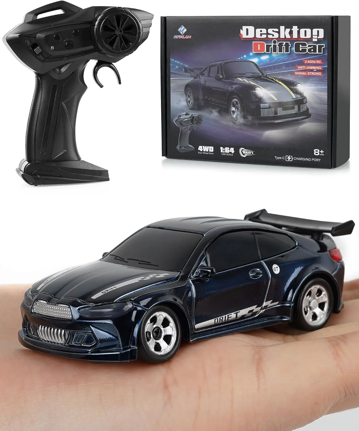 ARRIS 1/64 Mini Remote-Controlled Drift Car, 4WD Micro Desktop Drifter with LED Lights, 2-Speed 2.4GHz Stunt Model for Adults & Hobby Racing (Remote-Controlled Cars Category), Remote-Controlled Car Cars
