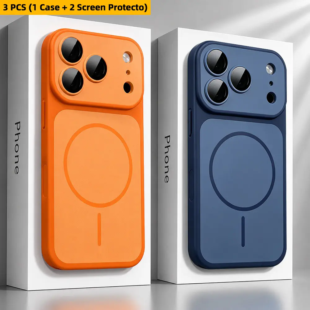 Luxury Matte Anti-Fingerprint Magnetic Wireless Charging Protective Phone Case TPU Smartphone Cover for iPhone 17/16/15/14/13 Pro Max with Glass Lens Protector Camera Control Button Protection Shockproof Cover (1 Phone Case + 2 Screen Protector)