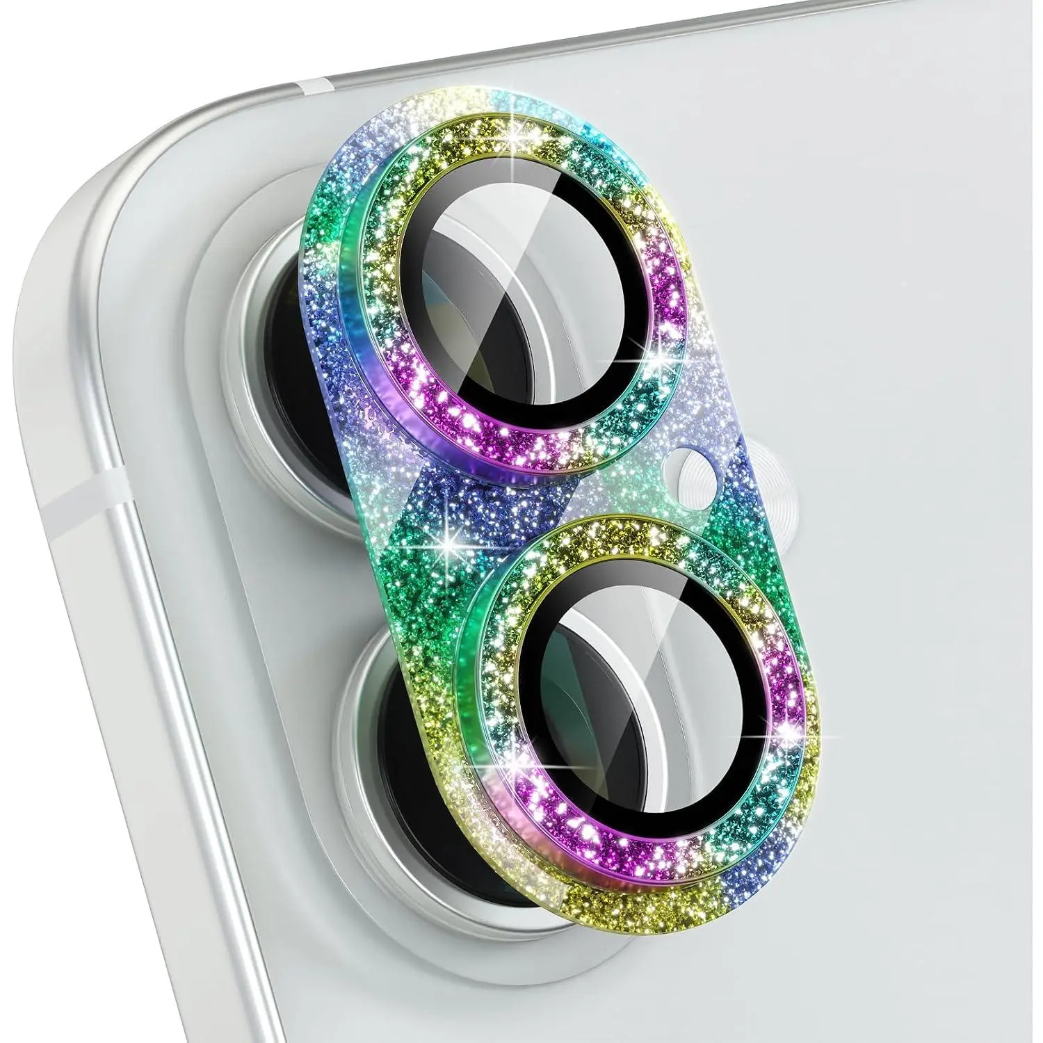 Compatible for  16 / 16 Plus Camera Lens Protector, Bling Camera Cover with 9H Tempered Glass Lens Screen Protector Metal Ring Decoration Accessories (Glitter-Colorful)