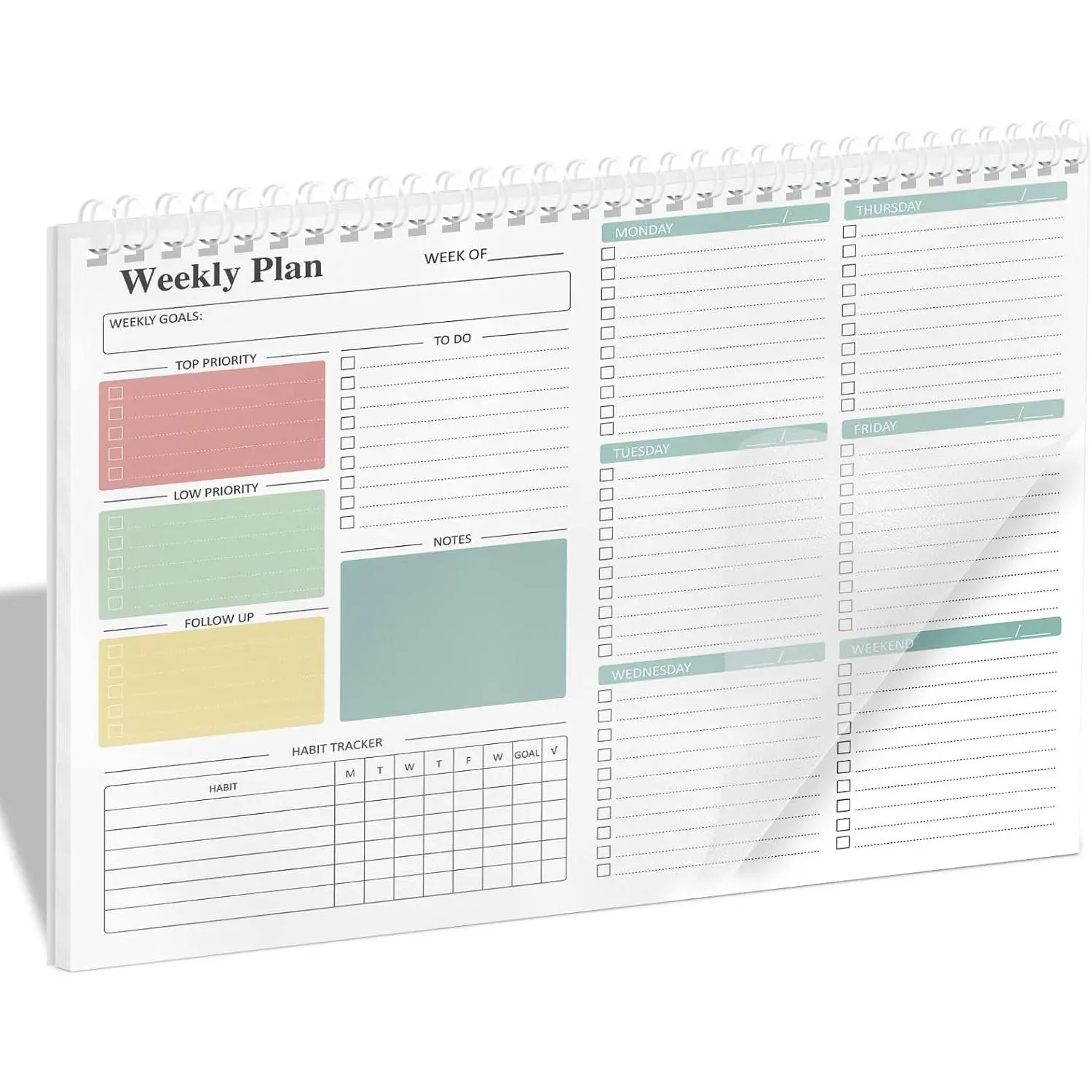 Weekly  Notepad - Daily  Undated 52 - Week Sheets, 8.5x11" Weekly Goal Notebook, Habit  Journal, Excellent for Student School Work Personal Productivity Organizer
