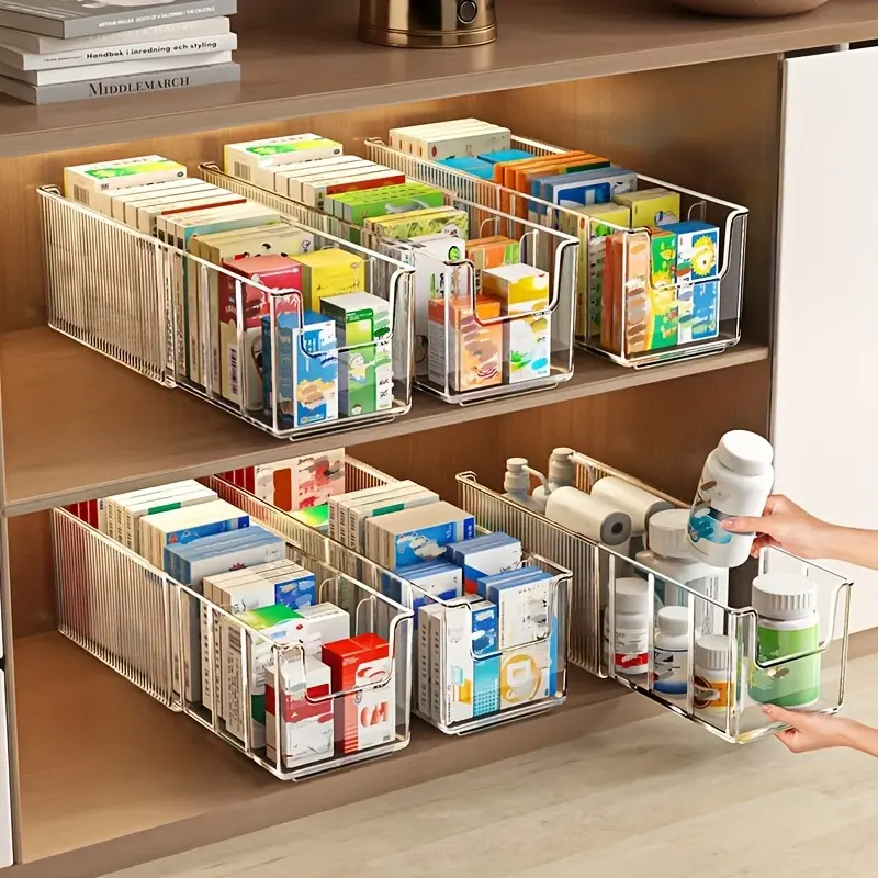 Drug storage box, first aid ointment shelf in household cabinet, transparent infusion box, grid telescopic drug, medical storage box, Organizer