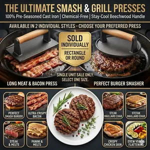 Cast Iron Meat Press Board, Burger Press Machine, Grill Steak Cooking, Birch Wood Handle, Non-Coated BBQ Press Board