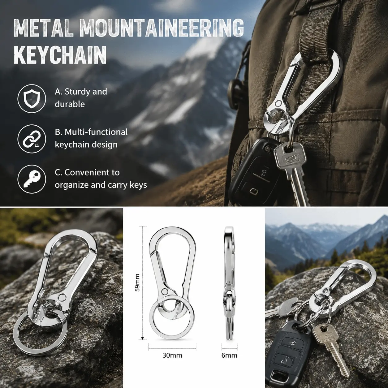 Titanium Carabiner Keychain: Heavy-Duty EDC Key Organizer with Spring Lock, Anti-Loss & Anti-Slip Design, Tactical Key Holder for Outdoor Climbing, Urban Commute, Gym & Cycling. Industrial Gift Box for Men.