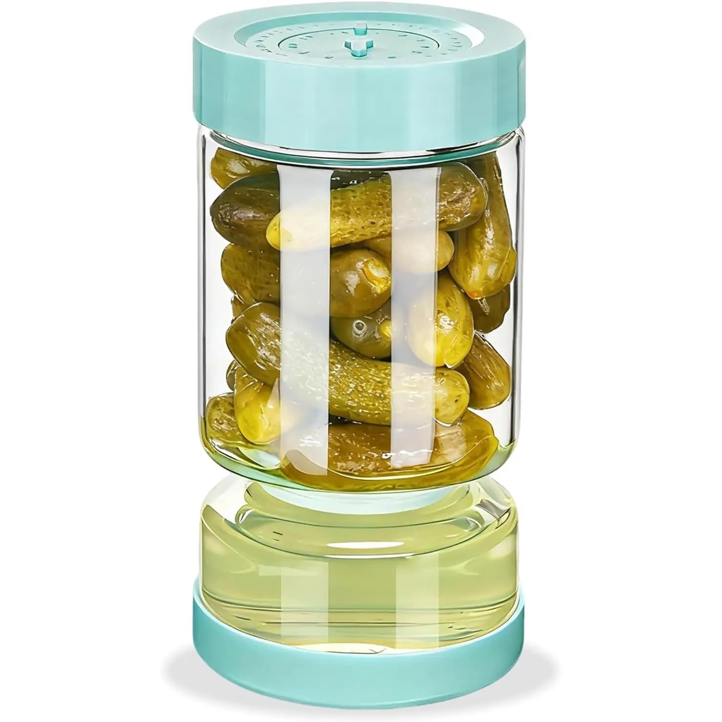 Pickle Jar with Strainer Flip, 37oz Pickle Container Olive Hourglass Jars, Pickle Juice Separator, Airtight Leakproof Lid, Glass Pickling Jars for Jalapeno- Wet-Dry Design