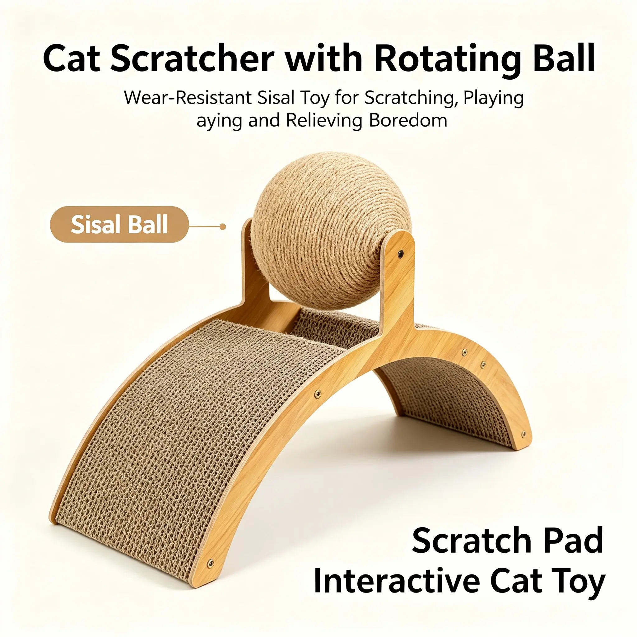 Cat Scratching Board with Hanging Spin Ball Toy, Wear Resistant Sisal Scratcher, No Shedding, Prevents Furniture Damage, Pet Entertainment