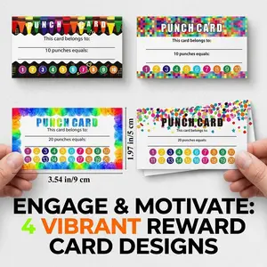 Reward Punch Card (business Card), Matte Finish, Colorful Patterns, Blank Back for Writing, Ideal for Classroom/assignments/homework