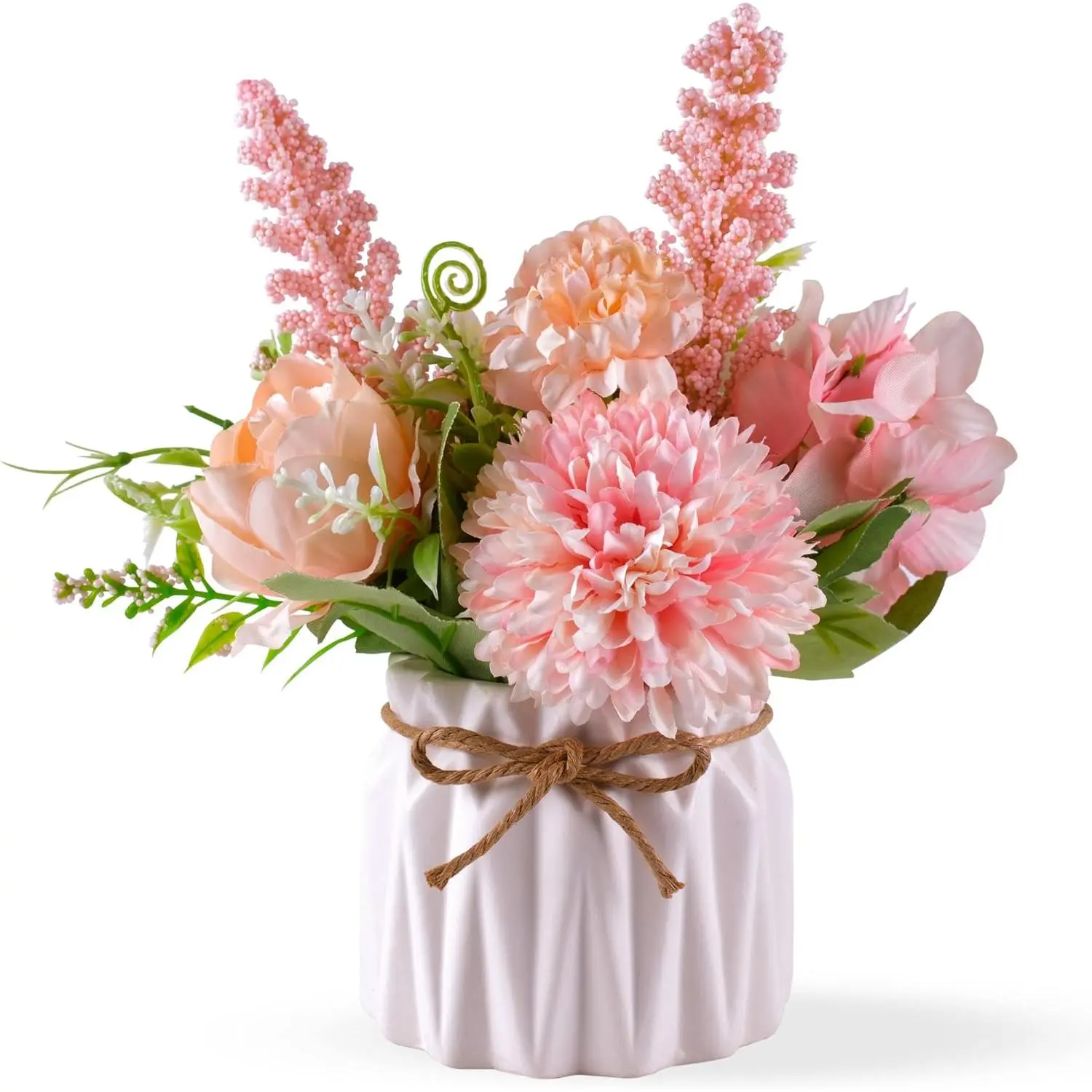 Artificial Potted Flower Pink Desktop Decoration Indoor for Home and Office |   Small Ceramic Vase Fake Flower Plants, Faux Flowers Hydrangea Decora for Table,Bookshelf,Bedroom,Living Room,Party. (Pink)