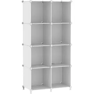 8 Cube Storage Organizer, Closet Organizer Storage Shelf, Bookcase Bookshelf, DIY Stackable Storage Cubes Shelves for Closet, Bedroom, Home, Office, White