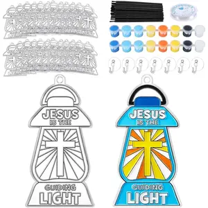 28 Sets Jesus is The Guiding Light Suncatchers Crafts Kits Religious Window Paint Art Ornaments Decor Sunday School VBS Jesus Lights Craft for Holiday DIY Home Projects Activities Party Favors