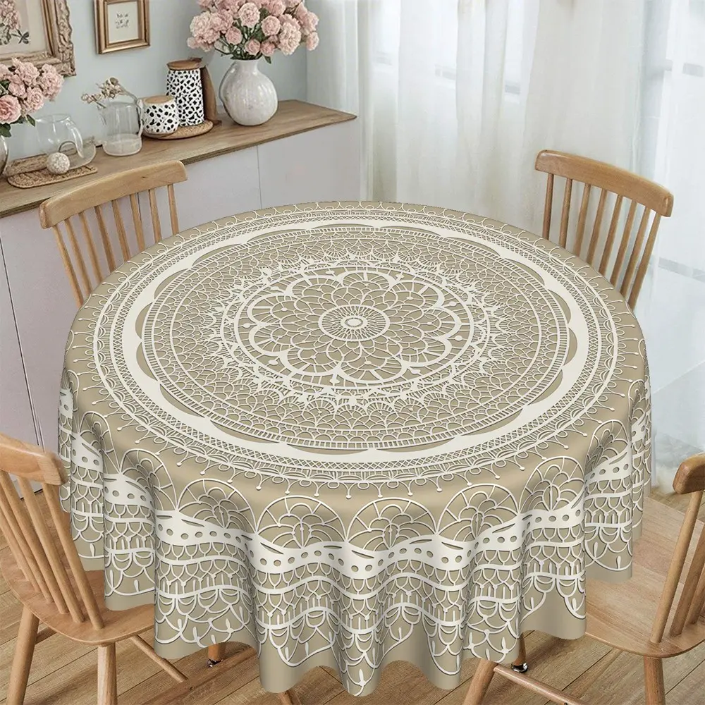 European Modern Floral Round Tablecloth, Durable Table Cover, 120g/m² Polyester, Furniture Protector, Daily Use, Party Decor, Outdoor Picnic, Hotel, Restaurant, Home, Garden
