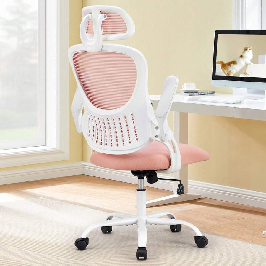 Ergonomic High Back Mesh Office Chair, Adjustable Headrest & Lumbar Support Computer Desk Chair with Flip-Up Arms, Rolling Swivel Chair for Home Office Bedroom Study