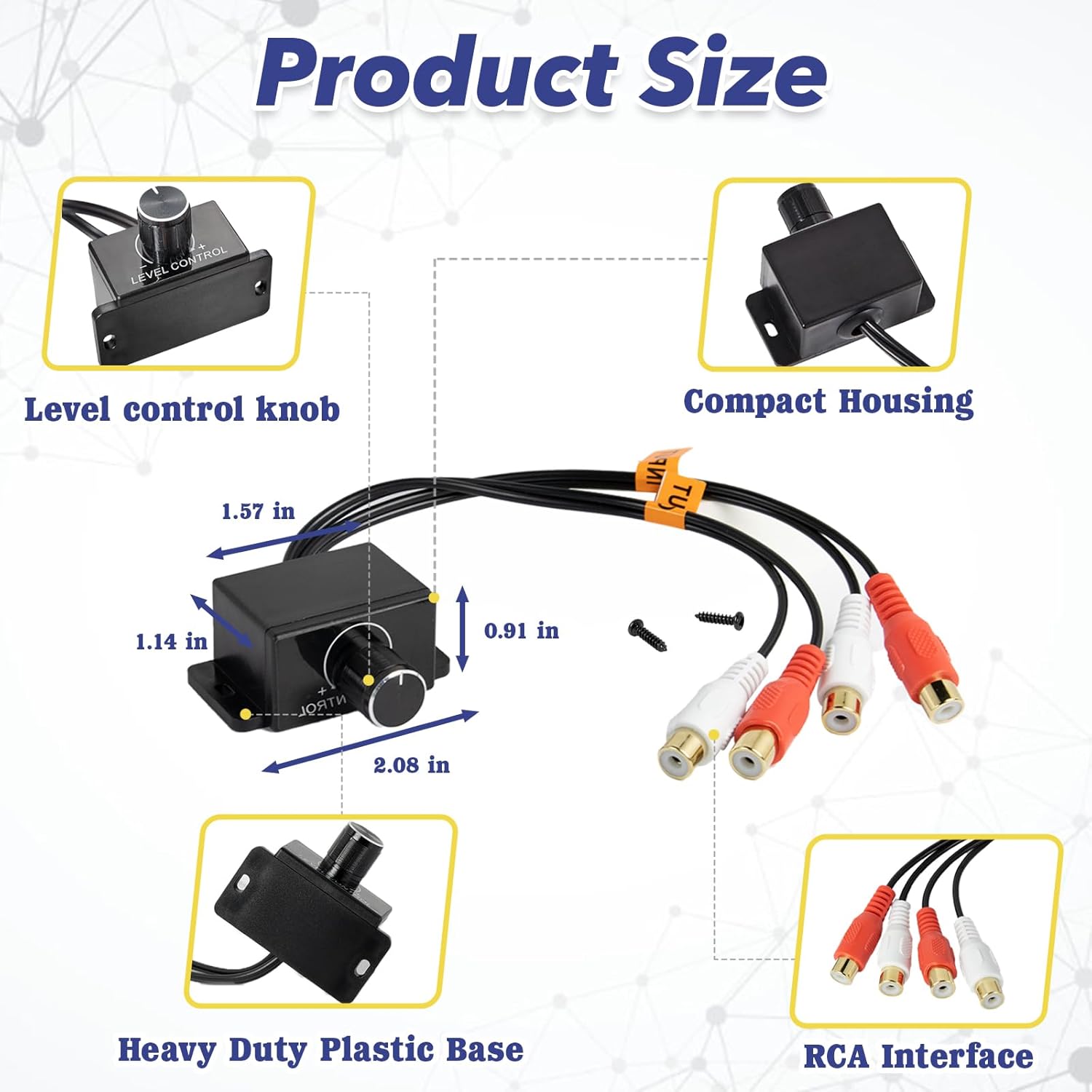 Universal  RCA Amplifier Level Controller - Audio Bass Control Knob with Sub Amp Volume  | Plug-and-Play Bass Boost Adjuster for , ,  Theater & Speaker Systems