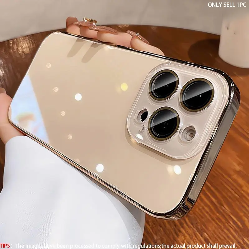 Ice Touch Glass Case Electroplated Edges Summer Cooling Heat Dissipation for iPhone 17 16 15 14 13 12 11 Pro Max Plus Air, Lens Protection Full Coverage Anti-Drop Shockproof Ultra-Thin Design, TPU Soft Shell