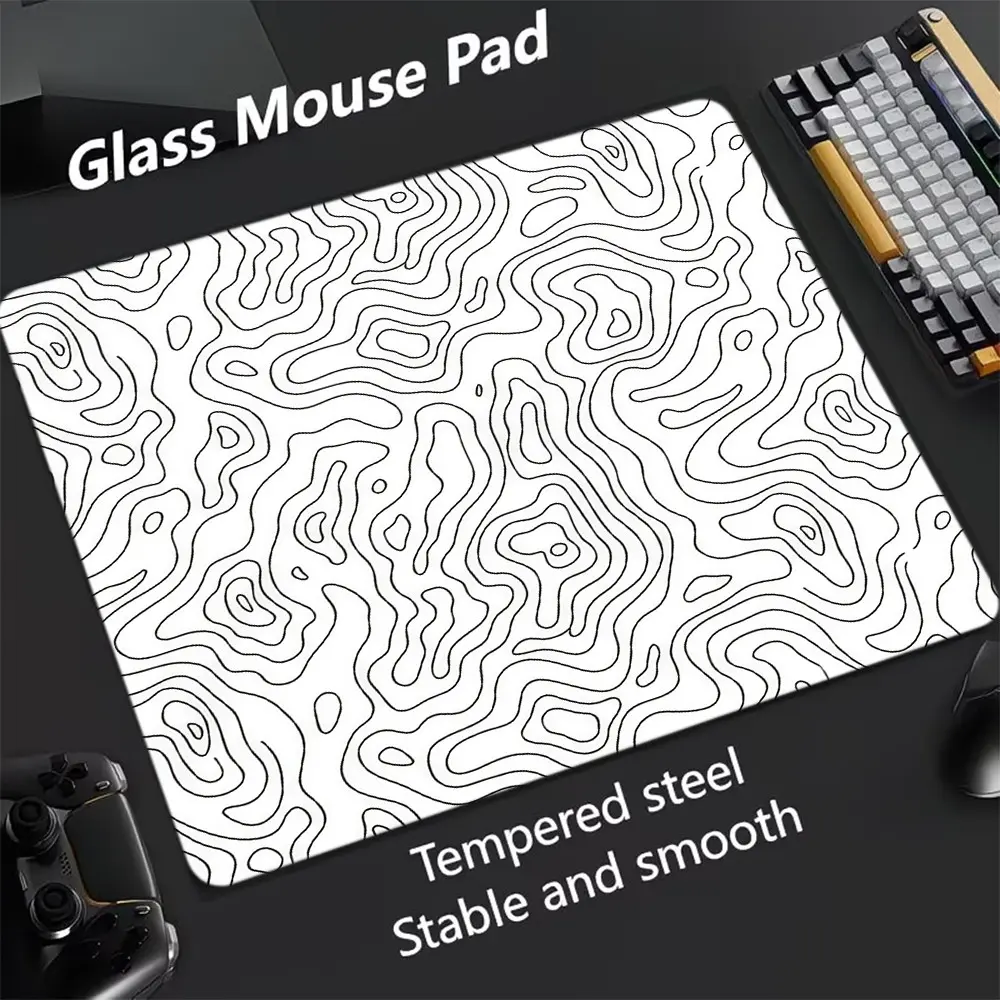 Terrain Map Design Glass Mouse Pad, Ultra Smooth Tempered Glass, Large Size Gaming Mouse Pad, Ideal for Esports and Office Use