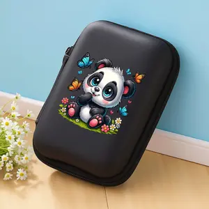 A beautiful, cool and charming panda pattern storage box, a must-have for office travel! EVA material earphone/data cable/charger storage box, compact design with mesh pockets, easy to organize charging cables