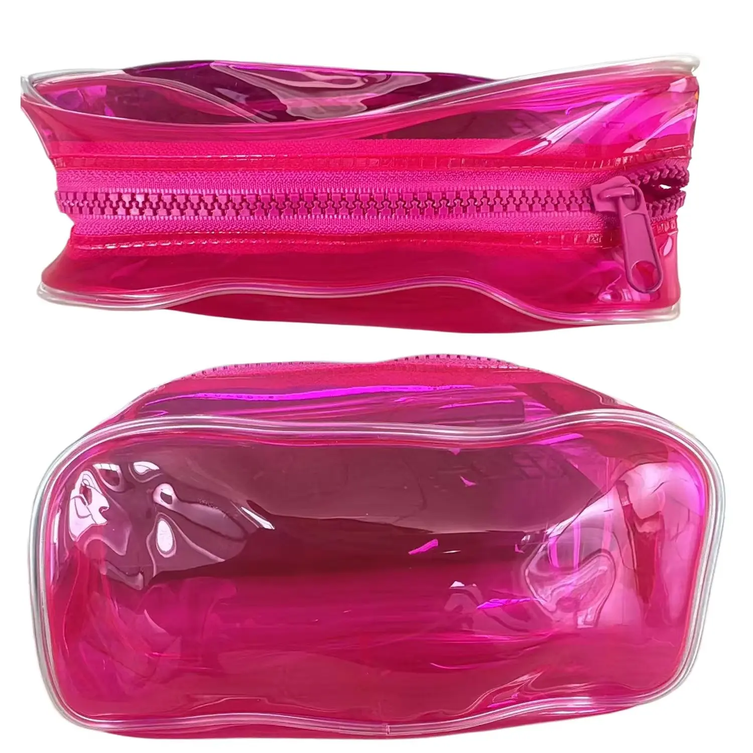 Neon Color Tsa Approved Transparent Travel Makeup Bag, 7x2.3x4.7 Inches PVC, Unisex Clear Cosmetic Pouch, Rose