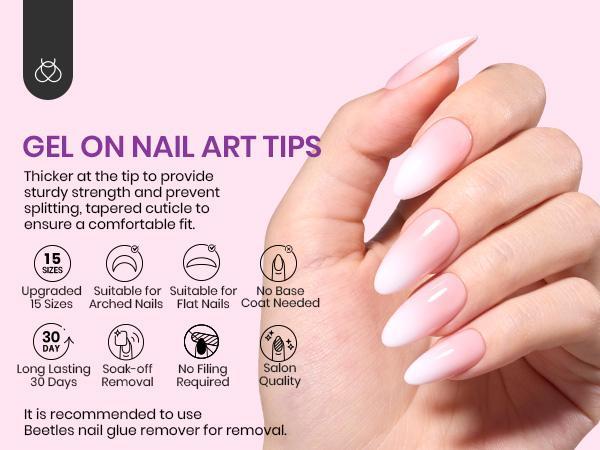 Beetles French Tip Press-On Nails – Pink, Nude & Brown Ombre French Tips, 4-in-1 False Nail Tips in 15 Sizes for Easy DIY Manicure, No Filing Needed, Reusable & Durable for Salon-Quality Nails