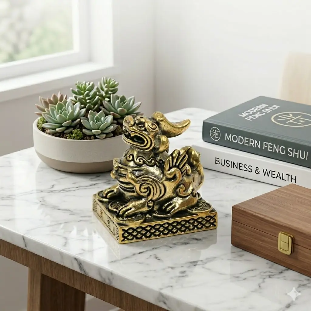 Chinese Metal Small Brass Pixiu Animal Figurine Fengshui Ornaments - Decorative Business & Wealth-Attracting Home Decor for Living Room, Office