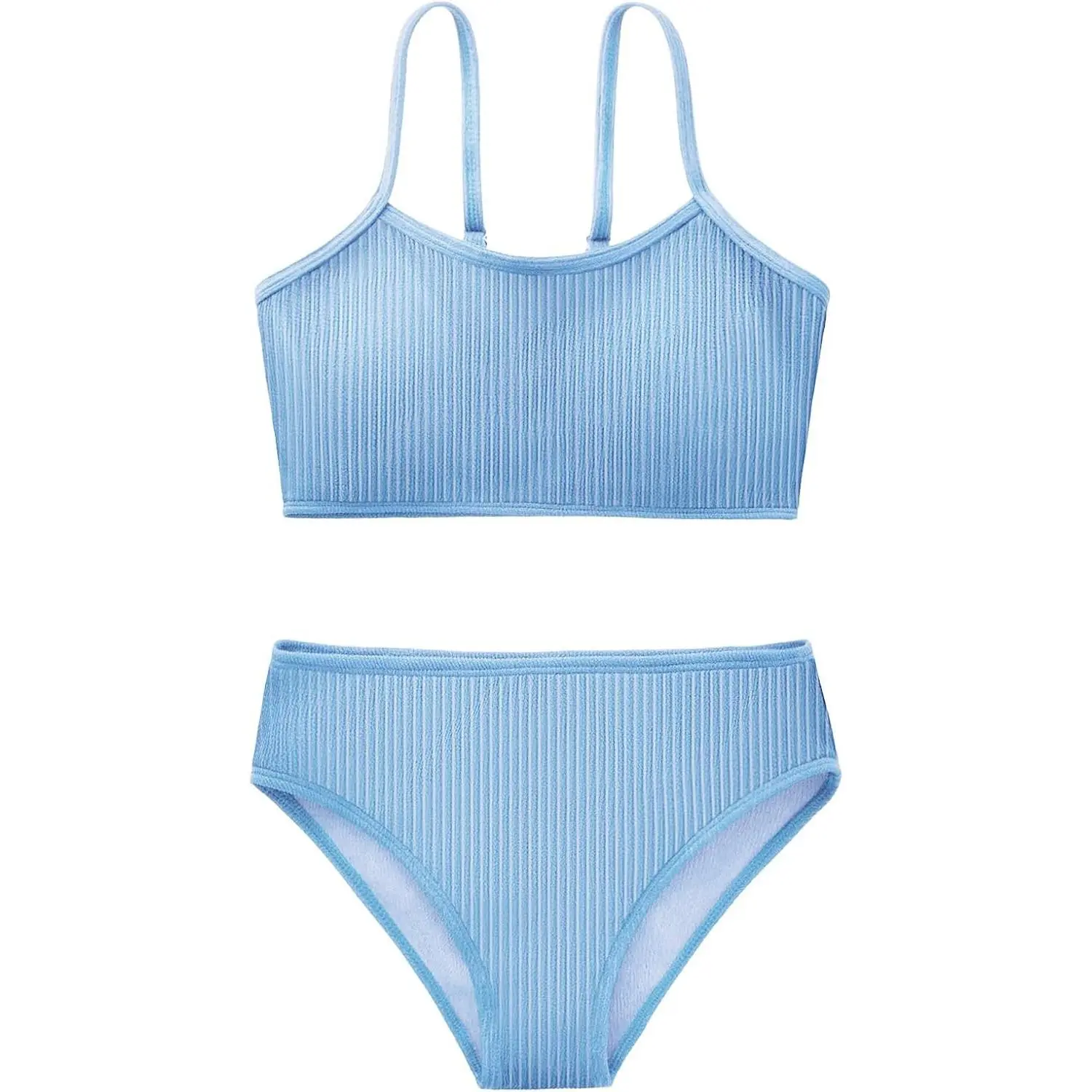 Girls' 2-Piece Swimsuit Solid Spaghetti Strap Bikini Set Beach Swimwear for Teens Kids(Gift)