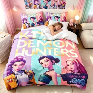 3-Piece Idol Girl Group Pattern Quilt Cover Set, Soft Comfortable Fabric, Includes 1 Quilt Cover and 2 Pillowcases, Ideal for Bedroom, Hotel, Dormitory