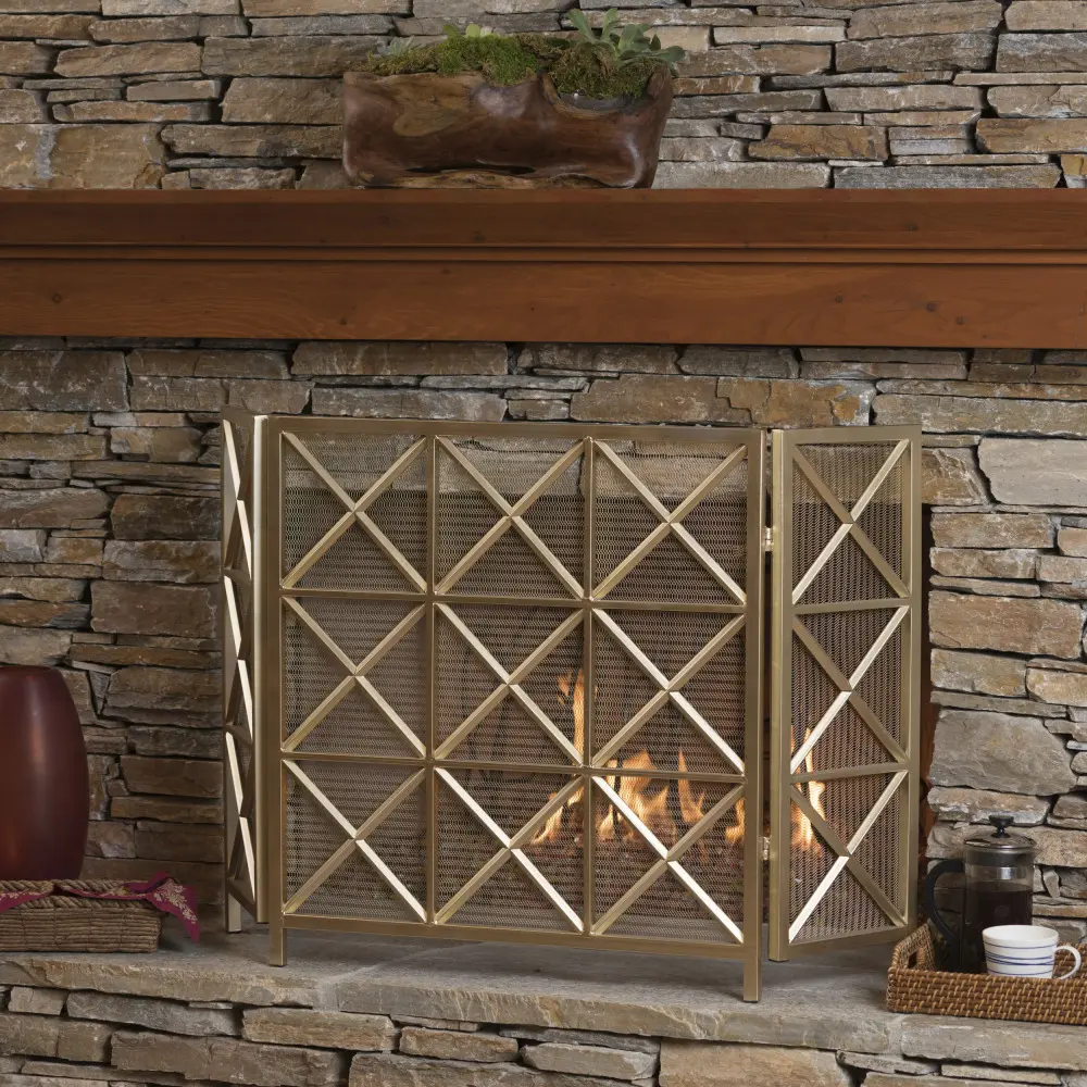 Fireplace Screen, Large Folding Fire Screen with Doors, Heavy Duty Metal Mesh Fireplace Guard, Spark Barrier Safety Screen for Indoor Outdoor Fireplace, Hearth Protection Fence, Decorative Fireplace Accessories for Home Living Room