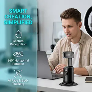 AI automatic face tracking tripod 360 ° rotation smartphone gimbal without app gesture control+remote control rechargeable portable stabilizer suitable for live streaming/vlog/video recording/short video shooting compatible with IOS/Android (black/pink)