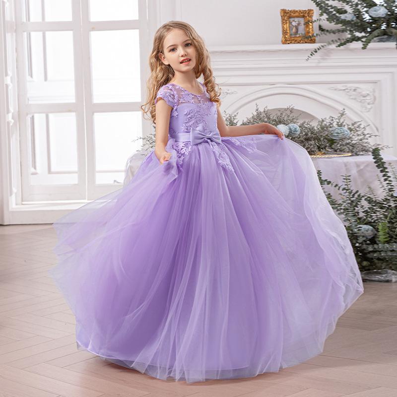 Lavender Floral Lace Flower Girl Dress, Long Puffy Tulle Ball Gown for 8-14  Years Old Girls Party Performance 23668 - TikTok Shop